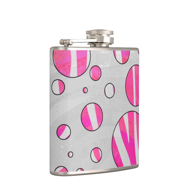Hot Pink and White Zebra Polka Dots Hip Flask (Right)