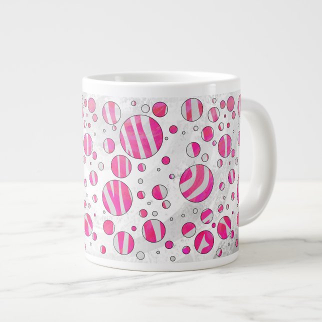 Hot Pink and White Zebra Polka Dots Large Coffee Mug (Front Right)