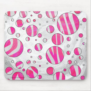 Hot Pink and White Zebra Polka Dots Mouse Pad