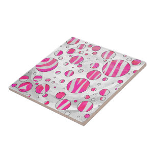 Hot Pink and White Zebra Polka Dots Tile