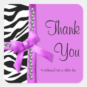 Hot Pink And White Zebra Striped With Pearls Square Sticker