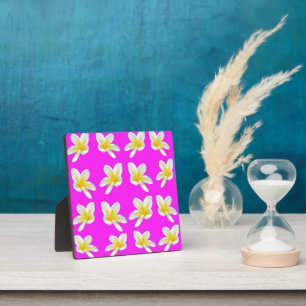 Hot Pink And Yellow Frangipani Pattern, Plaque