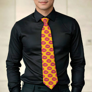 Hot Pink and Yellow Kissing Lips Tie