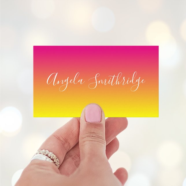 Hot Pink and Yellow Ombre Business Card (Hot pink, coral, gold and yellow gradient business cards.)
