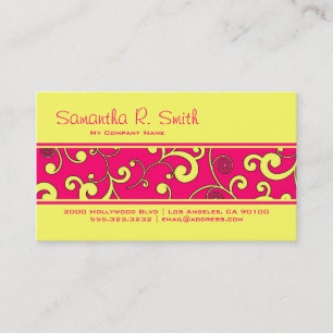 Hot Pink and Yellow Scroll Stripe Business Card