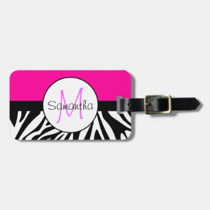 Hot Pink and Zebra Animal Print Custom Monogram Luggage Tag