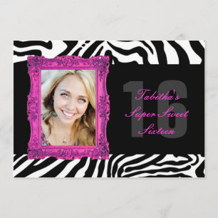 Hot Pink and Zebra   Sweet Sixteen Invitation