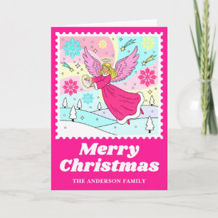 Hot Pink Angel Christmas Postage Stamp Holiday Card
