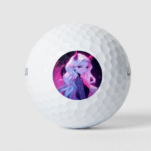 Hot Pink Anime Girl Succubus Koakuma Little Devil Golf Balls (Front)