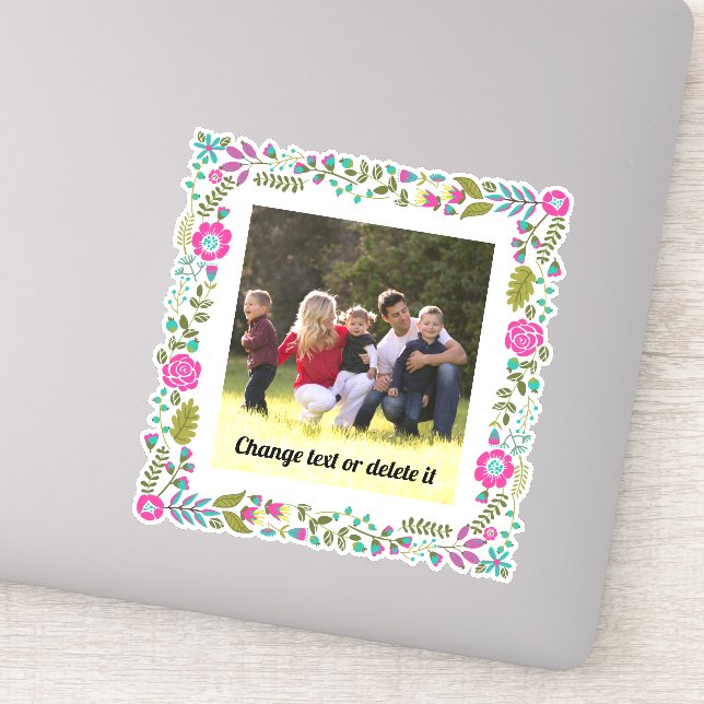 Hot pink, aqua and green floral frame with photo (Detail)