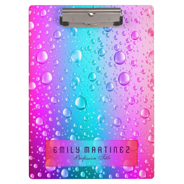 Hot Pink & Aqua Blue Gradient Water Droplets Clipboard (Front)