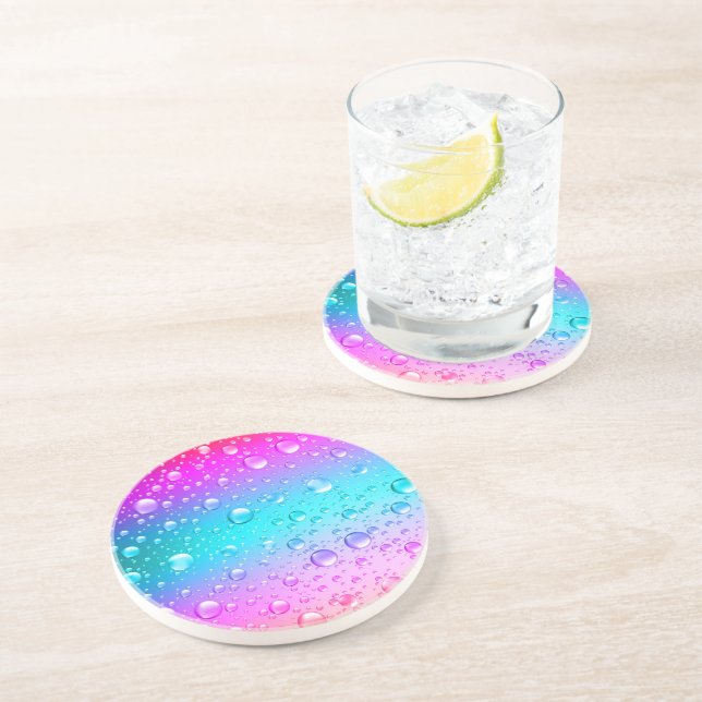 Hot Pink & Aqua Blue Gradient Water Droplets Coaster (Side)