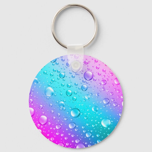 Hot Pink & Aqua Blue Gradient Water Droplets Key Ring (Front)