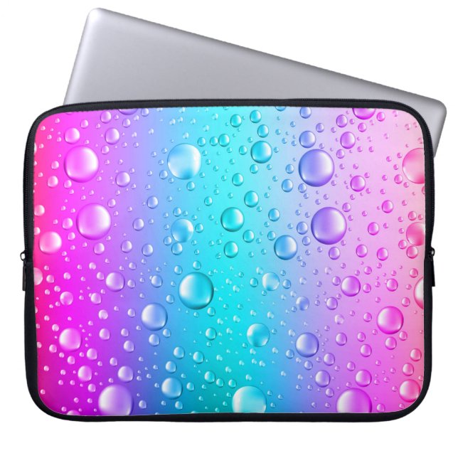 Hot Pink & Aqua Blue Gradient Water Droplets Laptop Sleeve (Front)