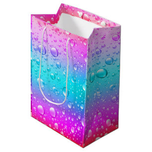 Hot Pink & Aqua Blue Gradient Water Droplets Medium Gift Bag