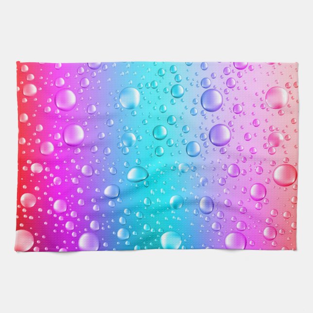 Hot Pink & Aqua Blue Gradient Water Droplets Tea Towel (Horizontal)