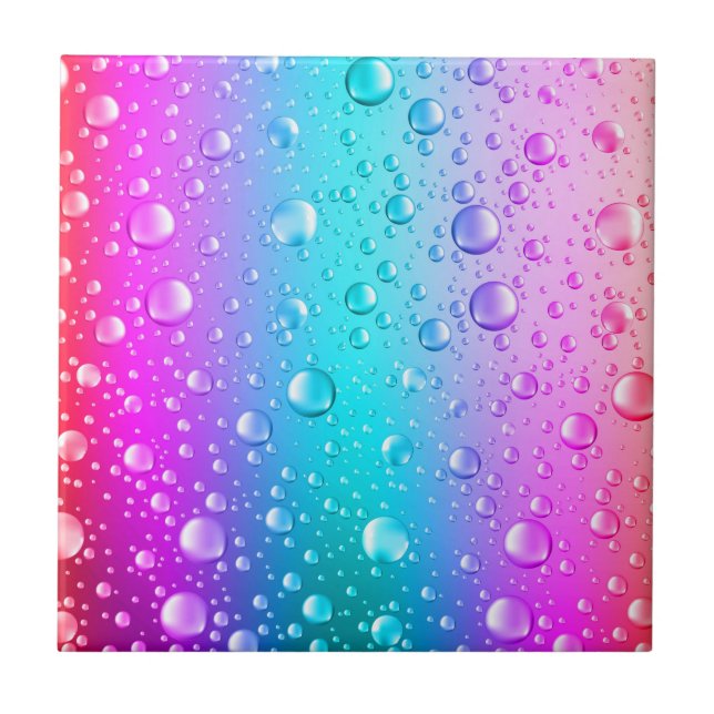 Hot Pink & Aqua Blue Gradient Water Droplets Tile (Front)