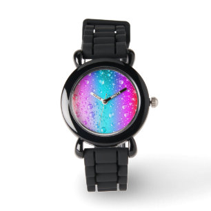 Hot Pink & Aqua Blue Gradient Water Droplets Watch