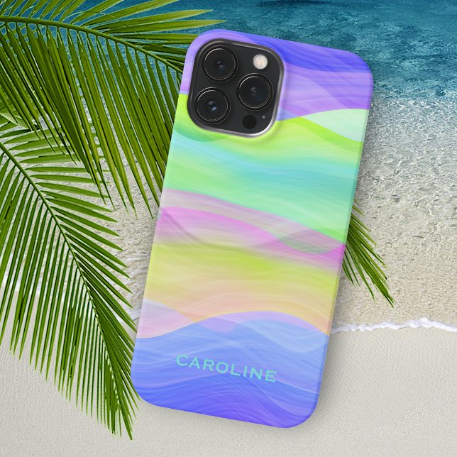 Hot Pink Aqua Blue Lime Green Purple Waves Stripes Case-Mate iPhone Case (Creator Uploaded)