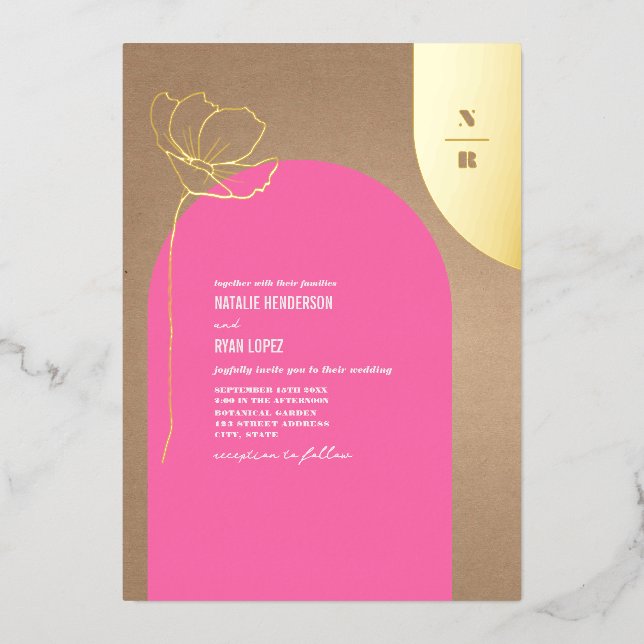 Hot Pink Arch Floral Monogram Foil (Front)