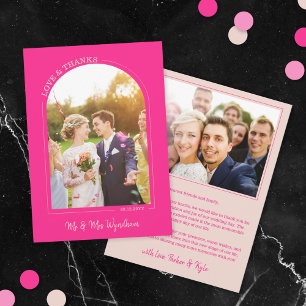Hot Pink Arch Wedding Photo Love & Thanks Thank You Card