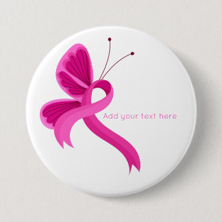 Hot Pink Awareness Ribbon Butterfly Button