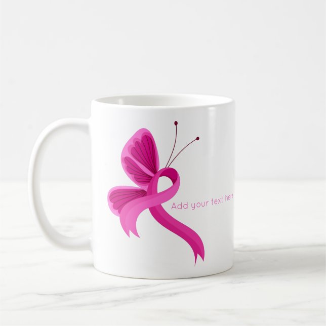 Hot Pink Awareness Ribbon Butterfly Coffee Mug (Left)
