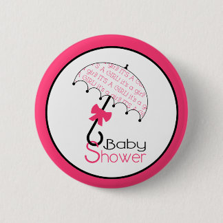 Hot Pink Baby Shower Button - Umbrella