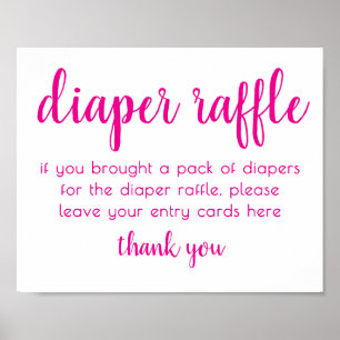 Hot Pink Baby Shower   Diaper Raffle Table Sign