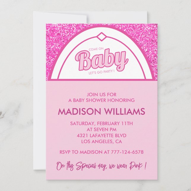 Hot pink baby shower invitation Typography glitter (Front)