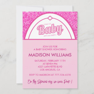Hot pink baby shower invitation Typography glitter