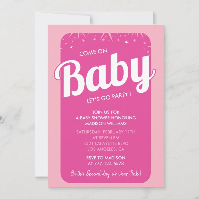 Hot pink baby shower invitations Modern Elegant (Front)