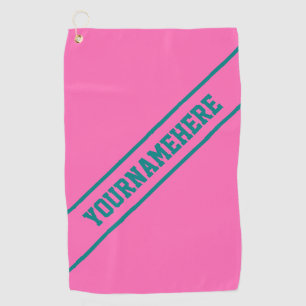 Hot Pink Background & Teal Bold Custom Name Golf Towel