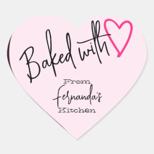 Hot Pink Baked with Love Baking From The Kitchen Heart Sticker