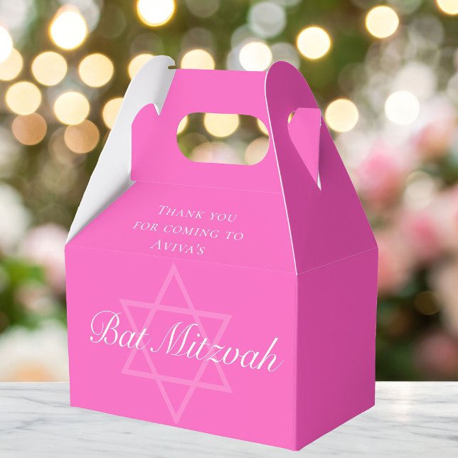 Hot Pink Bat Mitzvah Party Star of David Custom Favour Box (Creator Uploaded)