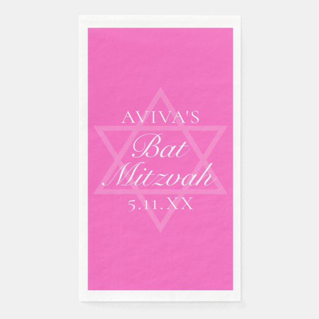 Hot Pink Bat Mitzvah Party Star of David Custom Napkin (Front)