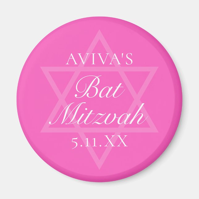Hot Pink Bat Mitzvah Party Star of David Magnet (Front)