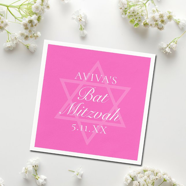 Hot Pink Bat Mitzvah Party Star of David Napkin (Creator Uploaded)
