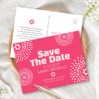 Hot Pink Bat Mitzvah Save the Date Starburst Bold
