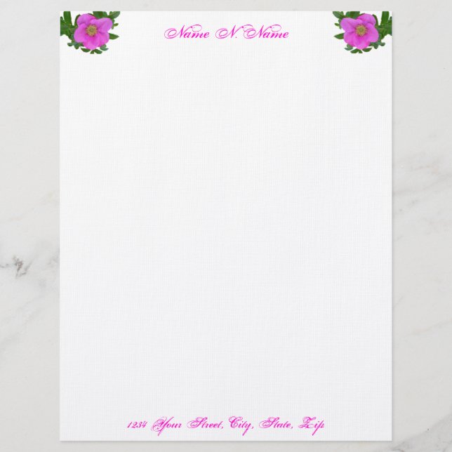 Hot Pink Beach Rose Letterhead (Front)