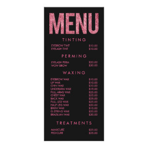 Hot Pink Beauty Salon Beautician Menu Price List
