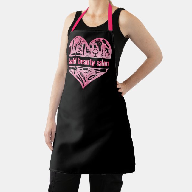 Hot Pink Beauty Salon Glitter Heart Hair Stylist Apron (Insitu)