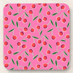 Hot Pink Berry Cherry Birthday plastic coaster