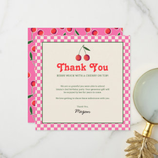 Hot Pink Berry Cherry Retro Birthday Thank You Card