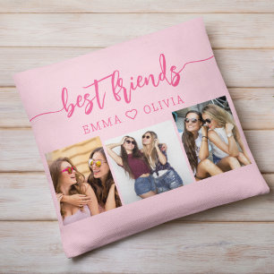 Hot Pink Best Friends 3 Photo Collage Keepsake Cushion