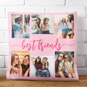 Hot Pink Best Friends 6 Photo Collage Keepsake Cushion