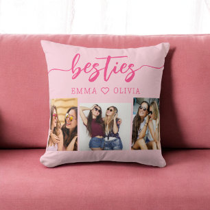 Hot Pink Besties Friends 3 Photo Collage  Cushion