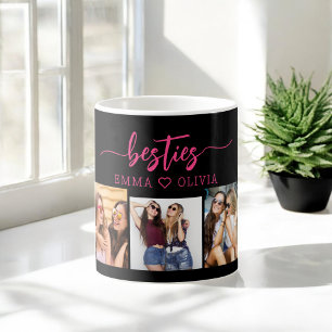 Hot Pink Besties Friends 3 Photo Collage Keepsake Coffee Mug