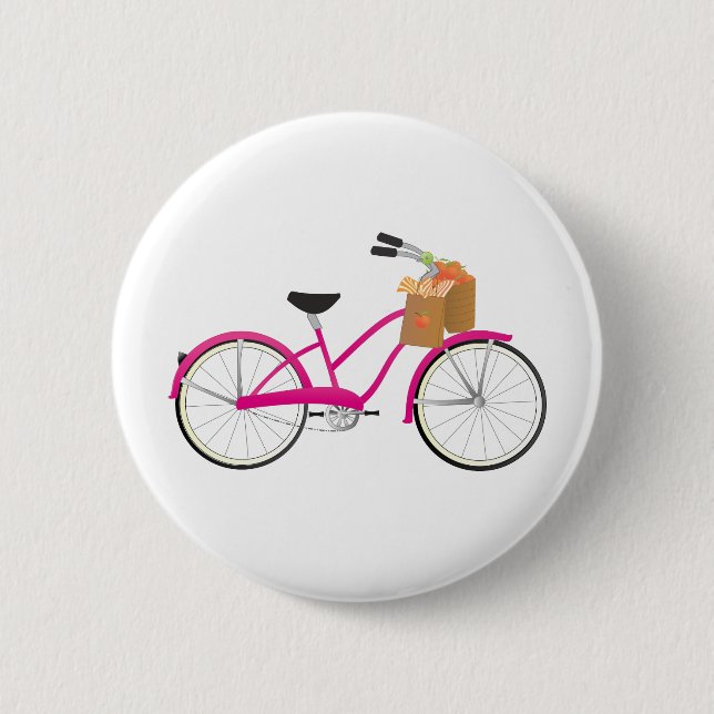 Hot PInk Bicycle with Oranges 6 Cm Round Badge (Front)