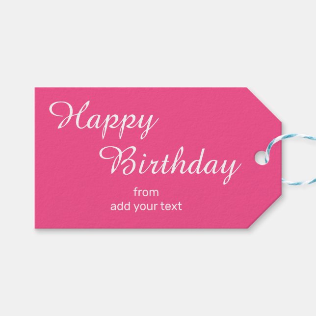 Hot Pink Birthday Gift Tags (Front (Horizontal))